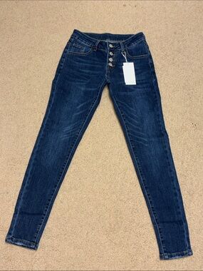 High-Rise Dark Indigo Skinny Jeans with Button-Fly